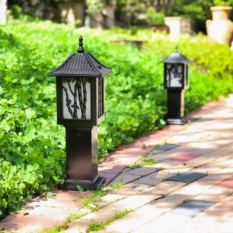 Traditional European Solar Waterproof Aluminum Cylinder Bamboo 1-Light Landscape Lighting Outdoor Light For Garden