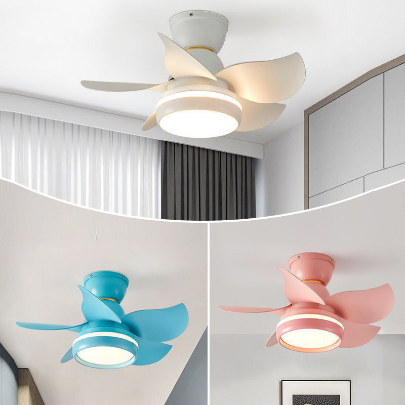 Contemporary Scandinavian Acrylic ABS Metal Round Flower LED Semi-Flush Mount Ceiling Fan Light For Living Room