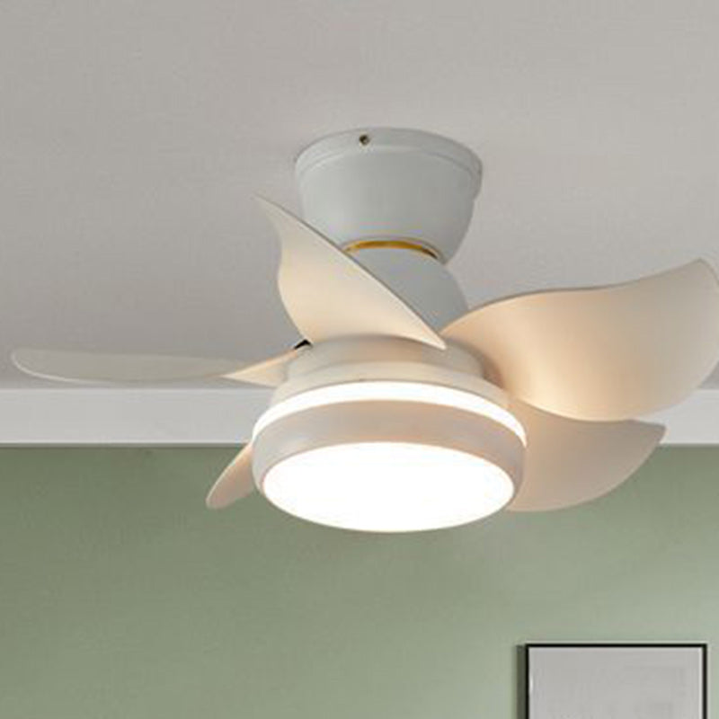 Contemporary Scandinavian Acrylic ABS Metal Round Flower LED Semi-Flush Mount Ceiling Fan Light For Living Room