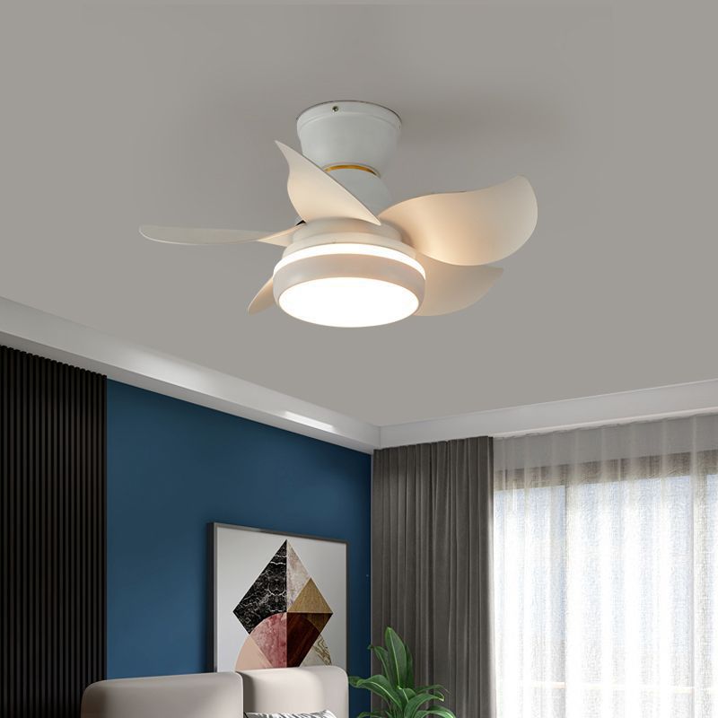 Contemporary Scandinavian Acrylic ABS Metal Round Flower LED Semi-Flush Mount Ceiling Fan Light For Living Room