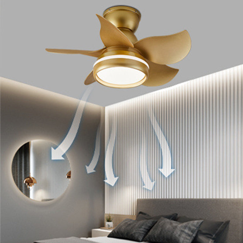 Contemporary Scandinavian Acrylic ABS Metal Round Flower LED Semi-Flush Mount Ceiling Fan Light For Living Room