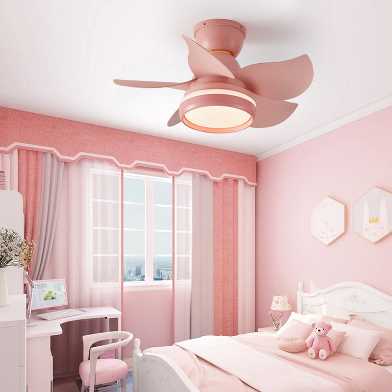 Contemporary Scandinavian Acrylic ABS Metal Round Flower LED Semi-Flush Mount Ceiling Fan Light For Living Room