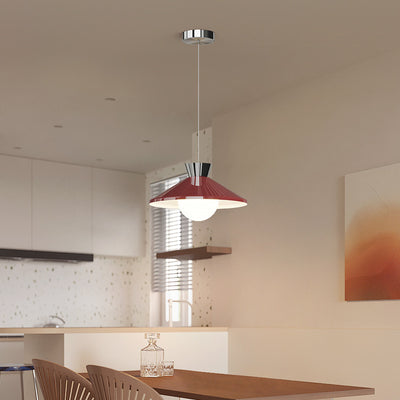 Contemporary Scandinavian Iron Glass Swing Arm Bowl Conic LED Pendant Light For Dining Room