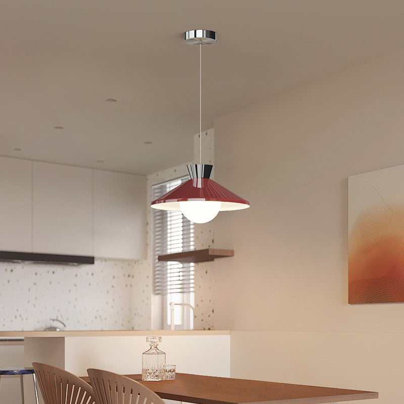 Contemporary Scandinavian Iron Glass Swing Arm Bowl Conic LED Pendant Light For Dining Room