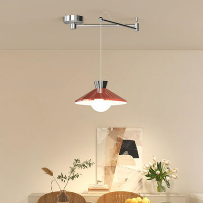 Contemporary Scandinavian Iron Glass Swing Arm Bowl Conic LED Pendant Light For Dining Room