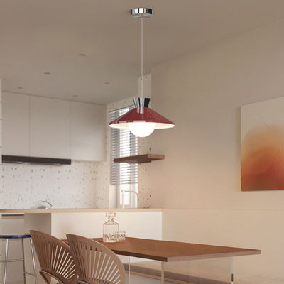 Contemporary Scandinavian Iron Glass Swing Arm Bowl Conic LED Pendant Light For Dining Room