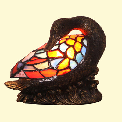 Traditional Tiffany Glass Resin Hand-Carved Duck Decoration 1-Light Table Lamp Night Light For Bedside