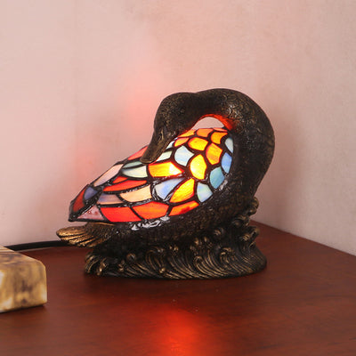 Traditional Tiffany Glass Resin Hand-Carved Duck Decoration 1-Light Table Lamp Night Light For Bedside