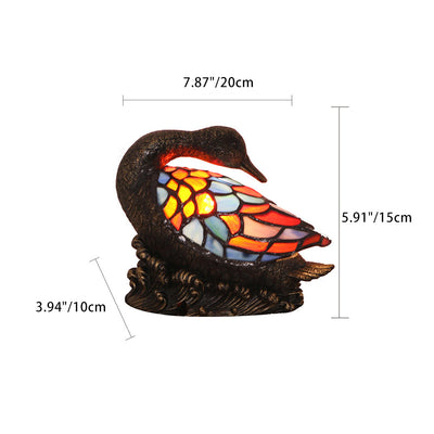 Traditional Tiffany Glass Resin Hand-Carved Duck Decoration 1-Light Table Lamp Night Light For Bedside