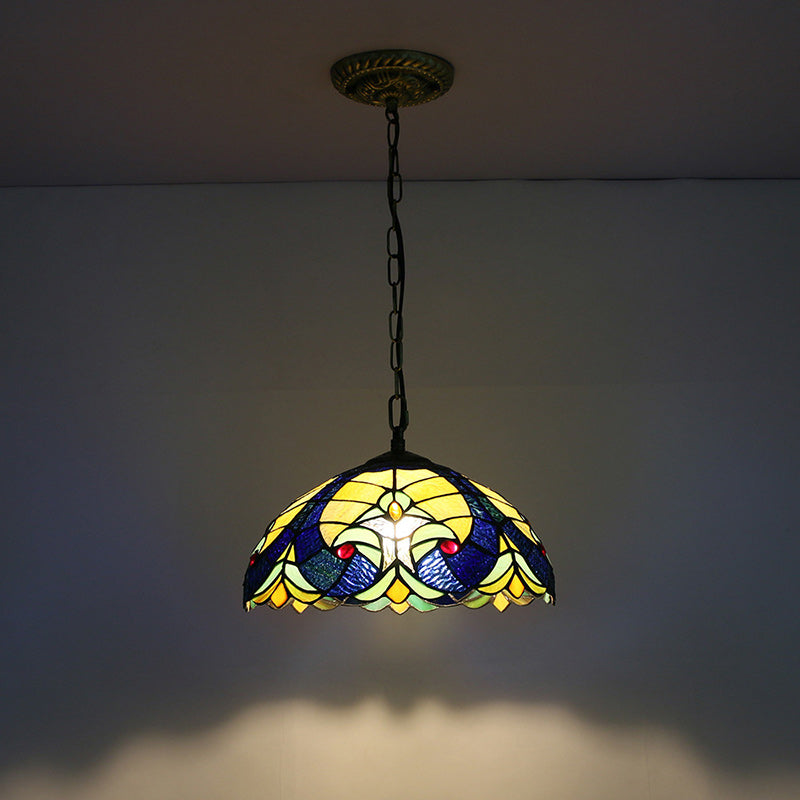 Traditional Tiffany Glass Iron Dome Heart 1-Light Pendant Light For Dining Room