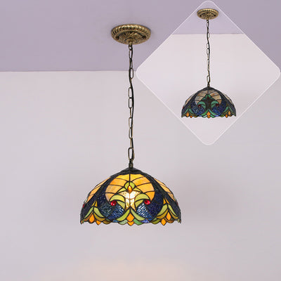 Traditional Tiffany Glass Iron Dome Heart 1-Light Pendant Light For Dining Room