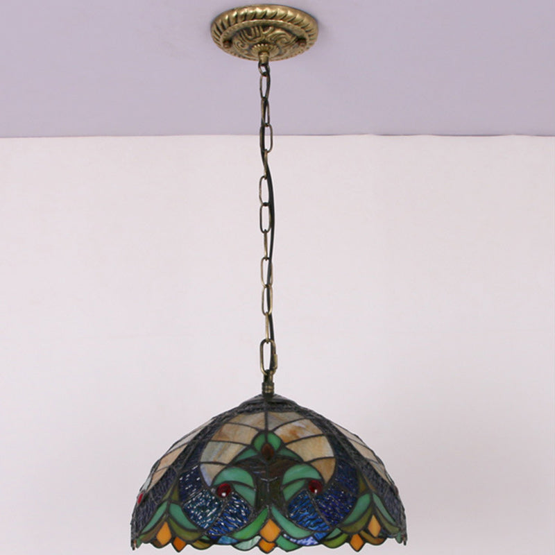 Traditional Tiffany Glass Iron Dome Heart 1-Light Pendant Light For Dining Room