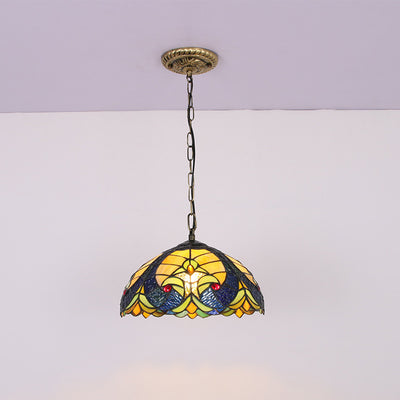 Traditional Tiffany Glass Iron Dome Heart 1-Light Pendant Light For Dining Room