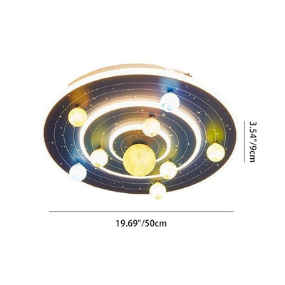 Contemporary Creative Kids Round Space Planet Iron LED Flush Mount Ceiling Light For Bedroom