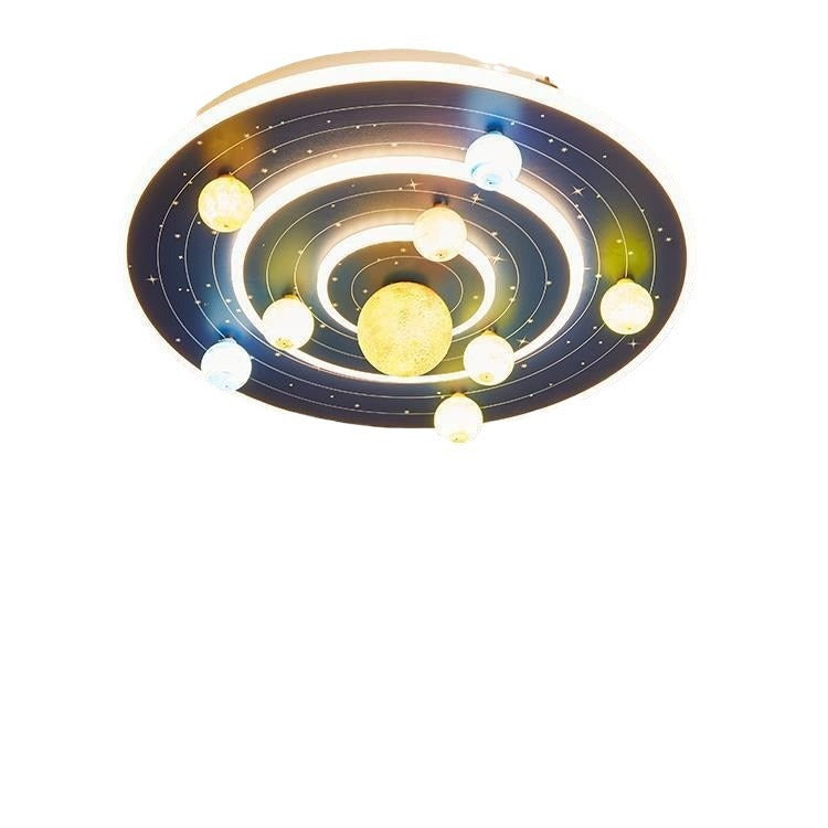 Contemporary Creative Kids Round Space Planet Iron LED Flush Mount Ceiling Light For Bedroom