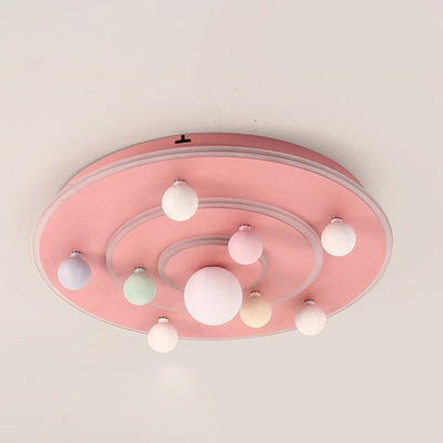 Contemporary Creative Kids Round Space Planet Iron LED Flush Mount Ceiling Light For Bedroom