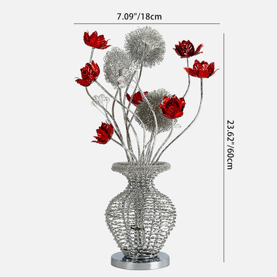 Moderne Art Deco Aluminium Draht Weben Dekorative Vase Rose LED Tisch Lampe Für Schlafzimmer 