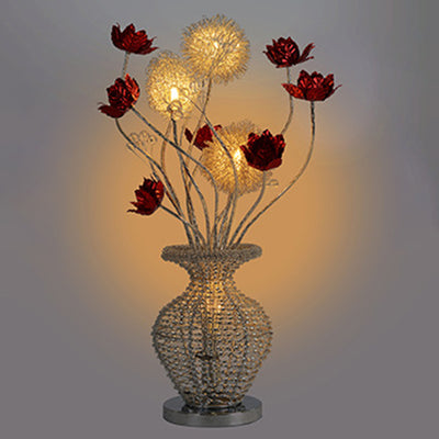 Moderne Art Deco Aluminium Draht Weben Dekorative Vase Rose LED Tisch Lampe Für Schlafzimmer 