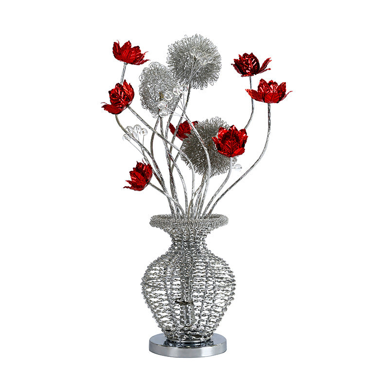 Moderne Art Deco Aluminium Draht Weben Dekorative Vase Rose LED Tisch Lampe Für Schlafzimmer 