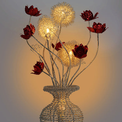 Moderne Art Deco Aluminium Draht Weben Dekorative Vase Rose LED Tisch Lampe Für Schlafzimmer 