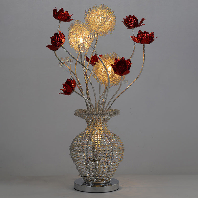 Moderne Art Deco Aluminium Draht Weben Dekorative Vase Rose LED Tisch Lampe Für Schlafzimmer 