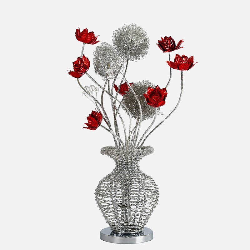 Moderne Art Deco Aluminium Draht Weben Dekorative Vase Rose LED Tisch Lampe Für Schlafzimmer 