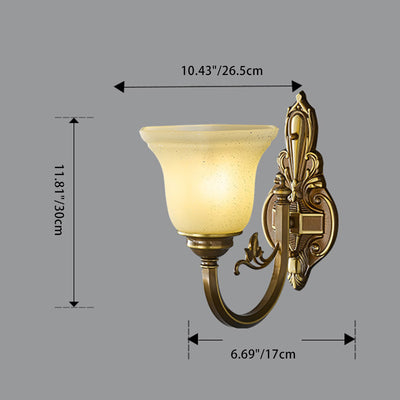 Traditional European Brass Glass Horn Shape Carved 1/2 Light Wall Sconce Lamp For Bedside