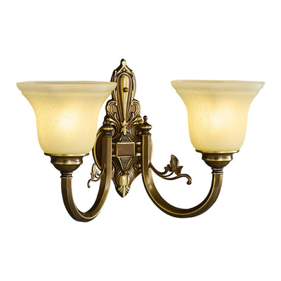 Traditional European Brass Glass Horn Shape Carved 1/2 Light Wall Sconce Lamp For Bedside