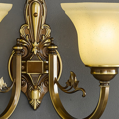 Traditional European Brass Glass Horn Shape Carved 1/2 Light Wall Sconce Lamp For Bedside