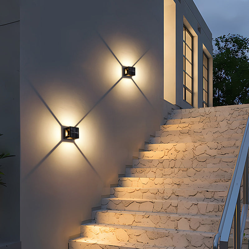 Moderne minimalistische wasserdichte Solar-Aluminium-ABS-Würfel-LED-Wandleuchter-Lampe für Terrasse im Freien 