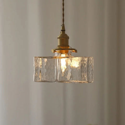 Contemporary Retro Brass Iron Glass Cylinder Cube 1-Light Pendant Light For Dining Room