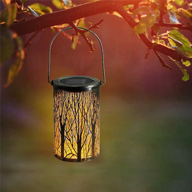 Modern Art Deco Solar Waterproof Hollowed Tree Cylinder Iron LED Landscape Lighting Outdoor Light For Garden