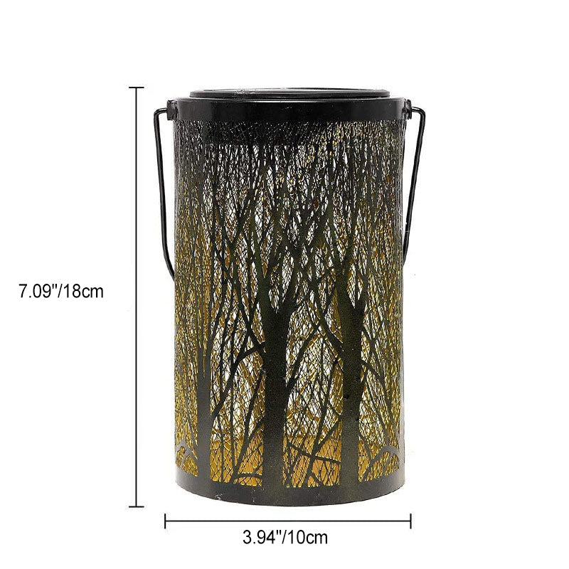 Modern Art Deco Solar Waterproof Hollowed Tree Cylinder Iron LED Landscape Lighting Outdoor Light For Garden