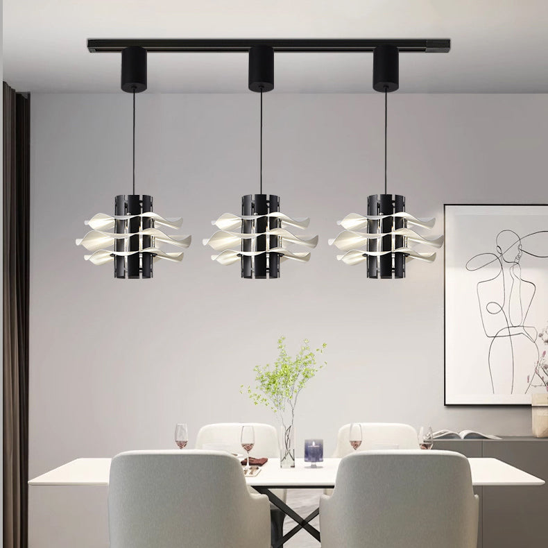 Contemporary Nordic Iron Aluminum Movable Cylinder Pleated Skirt 1/2/3 Light Pendant Light For Dining Room