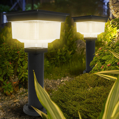 Modern Simplicity Solar Waterproof Aluminum PC Square Cylinder Pinstripe LED Landscape Lighting Outdoor Light For Garden