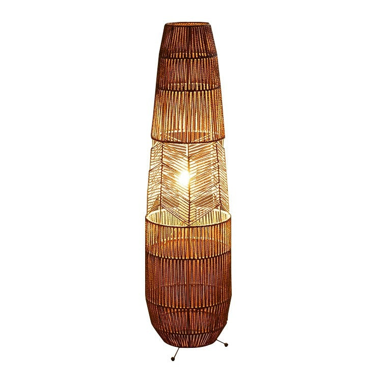 Traditional Japanese Weaving Bamboo Column Basket 1-Light Standing Floor Lamp For Living Room