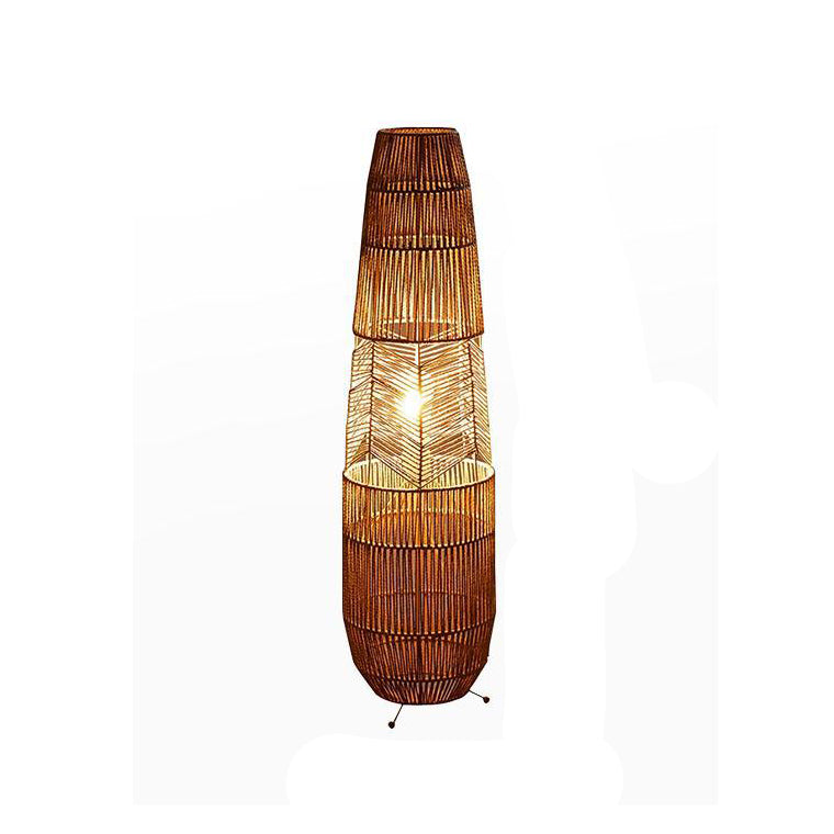 Traditional Japanese Weaving Bamboo Column Basket 1-Light Standing Floor Lamp For Living Room