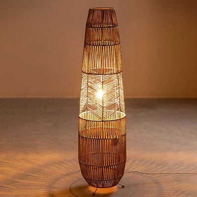 Traditional Japanese Weaving Bamboo Column Basket 1-Light Standing Floor Lamp For Living Room