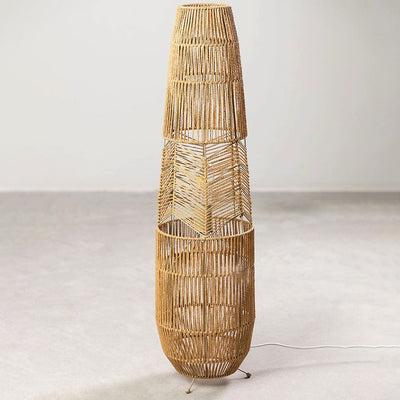 Traditional Japanese Weaving Bamboo Column Basket 1-Light Standing Floor Lamp For Living Room