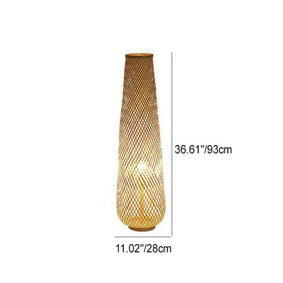 Contemporary Boho Handmade Weaving Bamboo Column Lantern 1-Light Standing Floor Lamp For Living Room