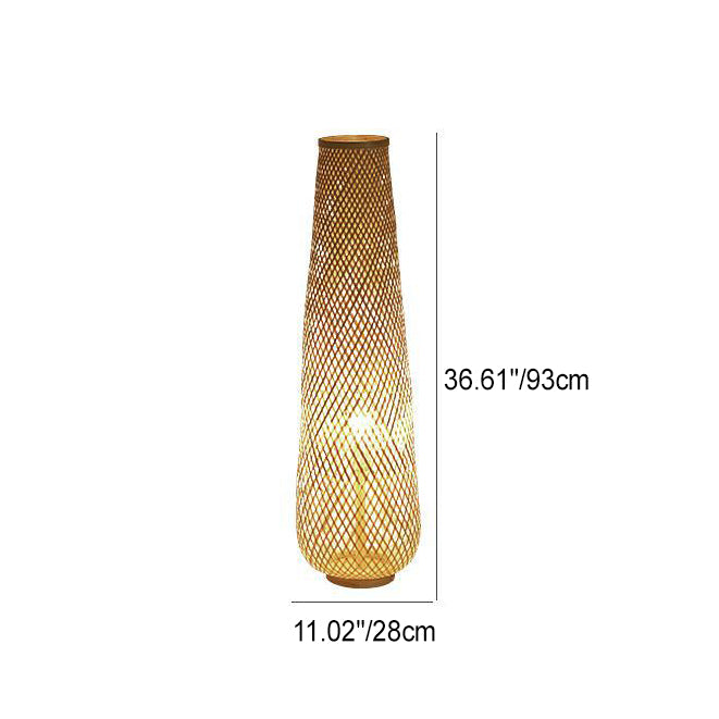 Contemporary Boho Handmade Weaving Bamboo Column Lantern 1-Light Standing Floor Lamp For Living Room