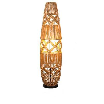 Traditional Japanese Handmade Weaving Hemp Rope Column Lozenge Pattern 1-Light Standing Floor Lamp For Living Room