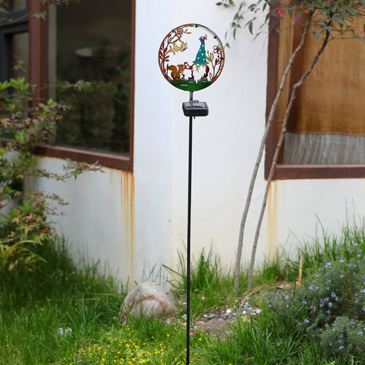 Contemporary Creative Solar Waterproof Iron Round Cat Dog Butterfly LED Landscape Lighting Outdoor Light For Garden