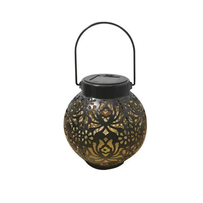 Contemporary Retro Solar Waterproof Iron Ball Hollowed Lantern Hanging LED Landscape Lighting Outdoor Light For Garden