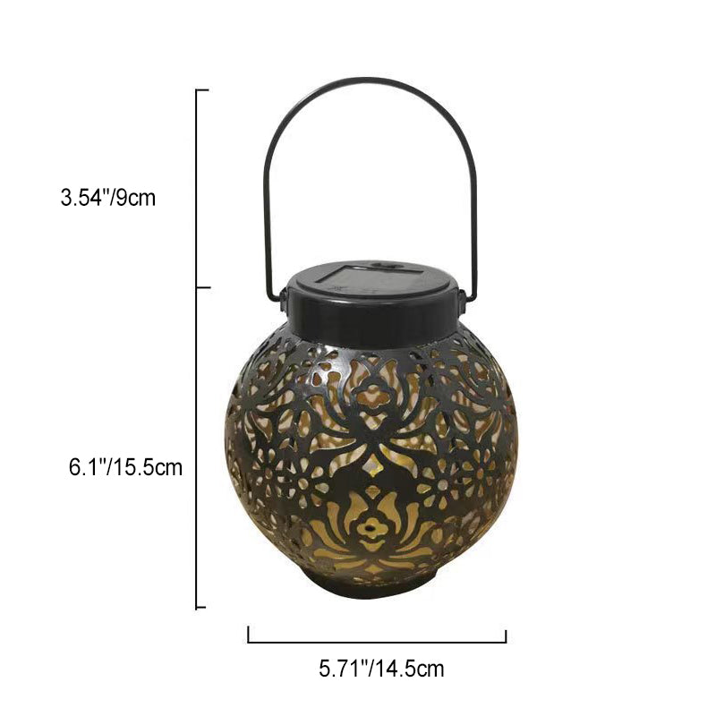 Contemporary Retro Solar Waterproof Iron Ball Hollowed Lantern Hanging LED Landscape Lighting Outdoor Light For Garden