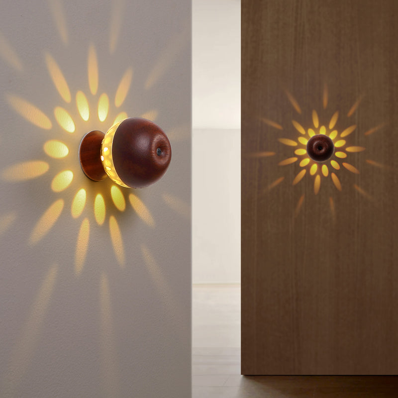 Modern Simplicity Wood Metal Rechargeable Gesture Control Ball Hollowed LED Wall Sconce Lamp Night Light For Bedside