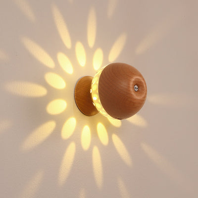 Modern Simplicity Wood Metal Rechargeable Gesture Control Ball Hollowed LED Wall Sconce Lamp Night Light For Bedside