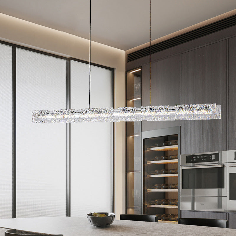 Modern Minimalist Copper Resin Aluminum Rectangular Texture Strip LED Chandeliers Island Light For Dining Room