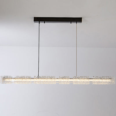 Modern Minimalist Copper Resin Aluminum Rectangular Texture Strip LED Chandeliers Island Light For Dining Room