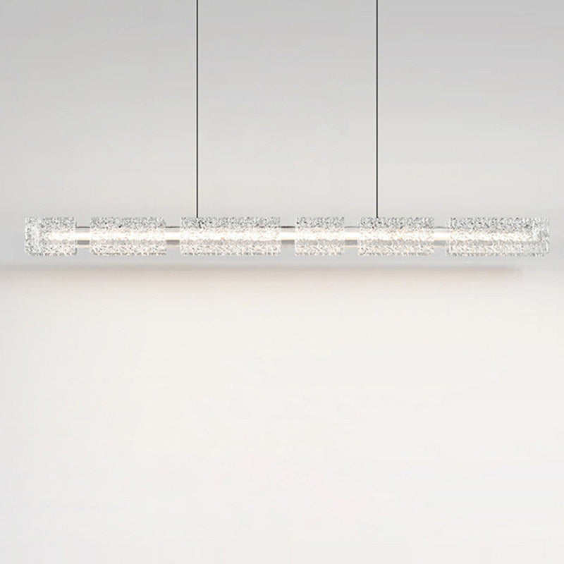 Modern Minimalist Copper Resin Aluminum Rectangular Texture Strip LED Chandeliers Island Light For Dining Room